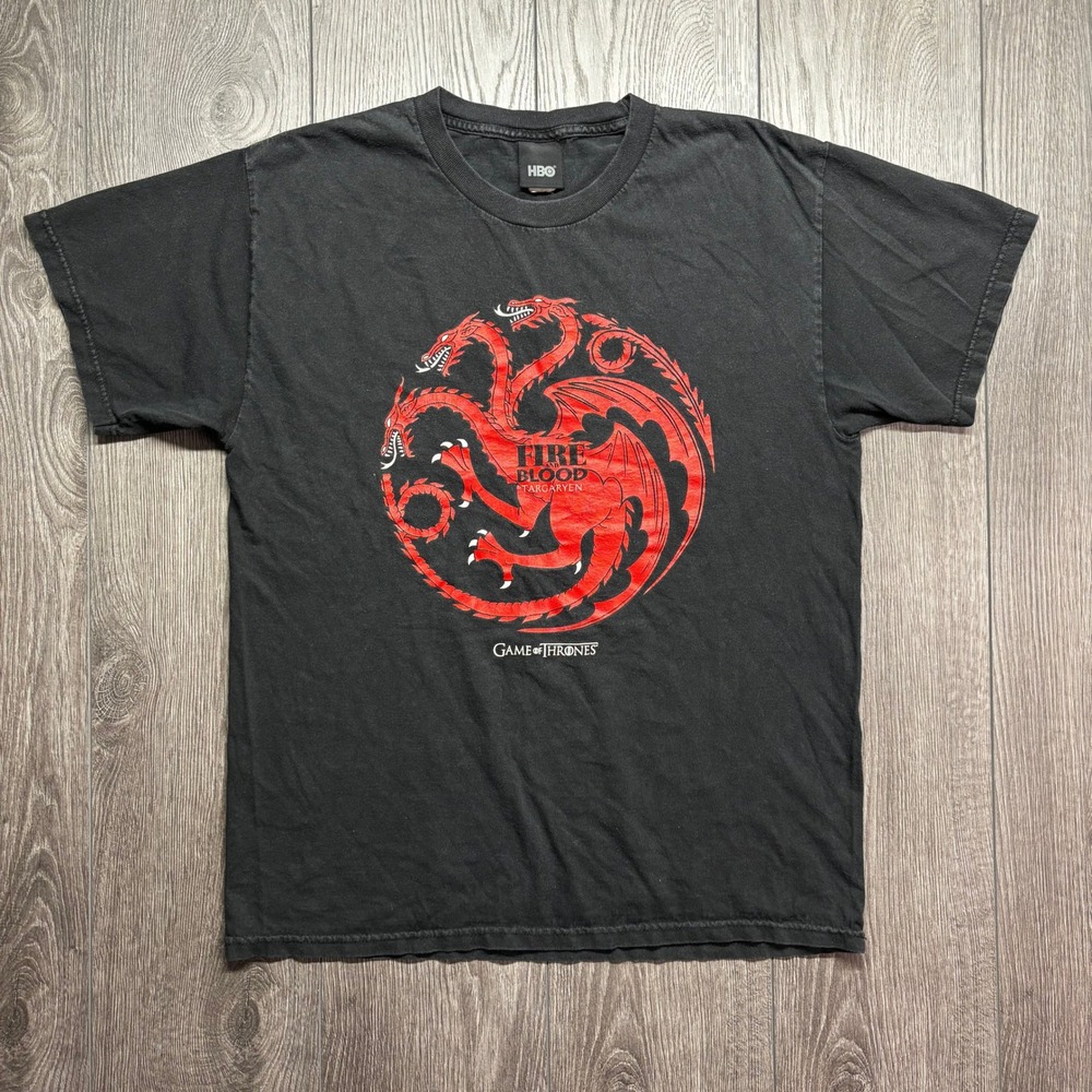 HBO Game of Thrones Vtg House Targaryen Fire Blood Black Graphic T-Shirt Mens L